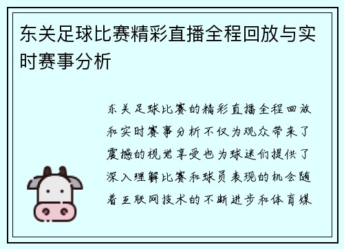 东关足球比赛精彩直播全程回放与实时赛事分析